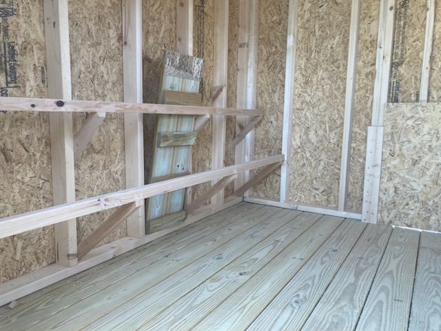 Chicken roost bars inside a coop
