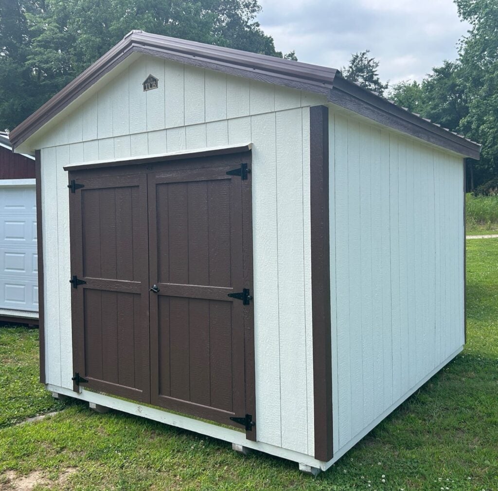 Utility shed with a gable roof, ready for delivery